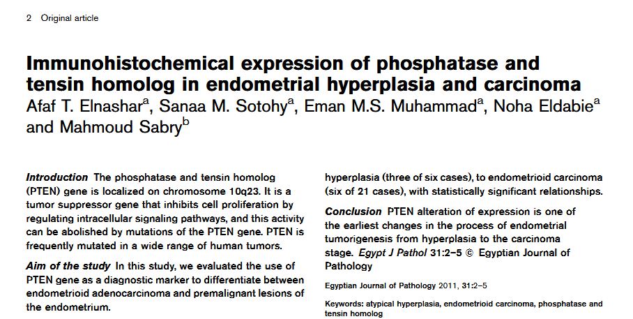 Immunohistochemical expression of phosphatase and tensin homolog in endometrial hyperplasia and carcinoma